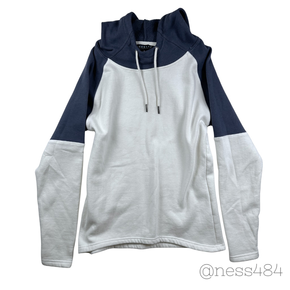 ICEBURG Outerwear Men's Colorblock Hoodie Navy‎ White Raglan Sleeve Size S